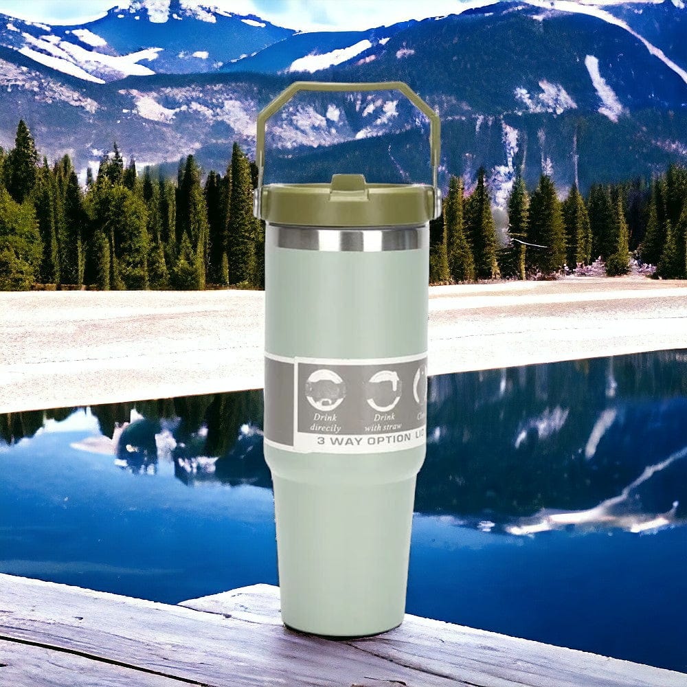Mug Isotherme Inoxydable avec Paille 890ml green